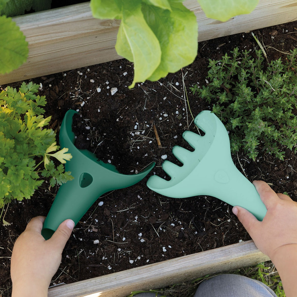 Children garden tools rake and digger for outdoor play